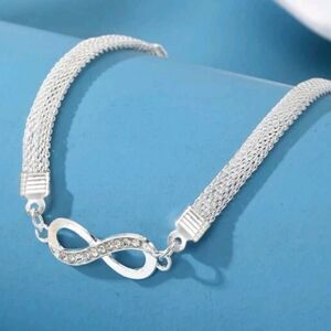 STERLING Silver Infinity Bracelet With Rhinestones